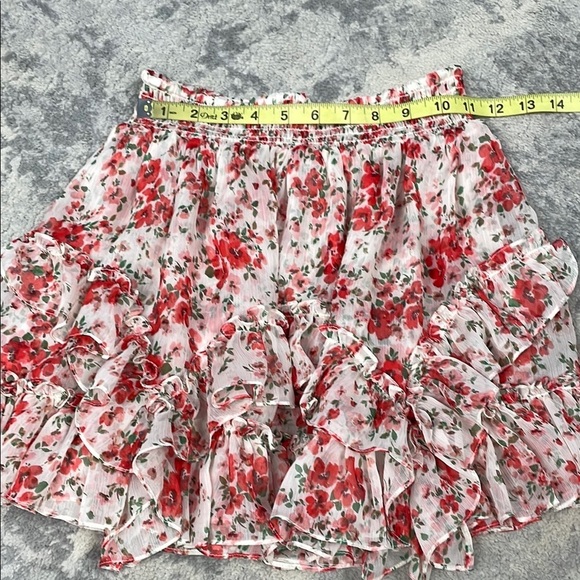 New Misa Los Angeles Floral Mini Skirt Smocked Elastic Waist Tiered Ruffles M - Picture 8 of 12